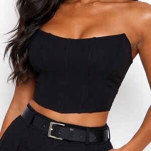 White Fox Boutique | Black Strapless Bustier Crop Top Sweetheart Neckline Size M